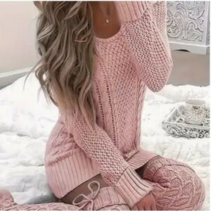 Cozy Pink Knit Sweater and Knee High Socks